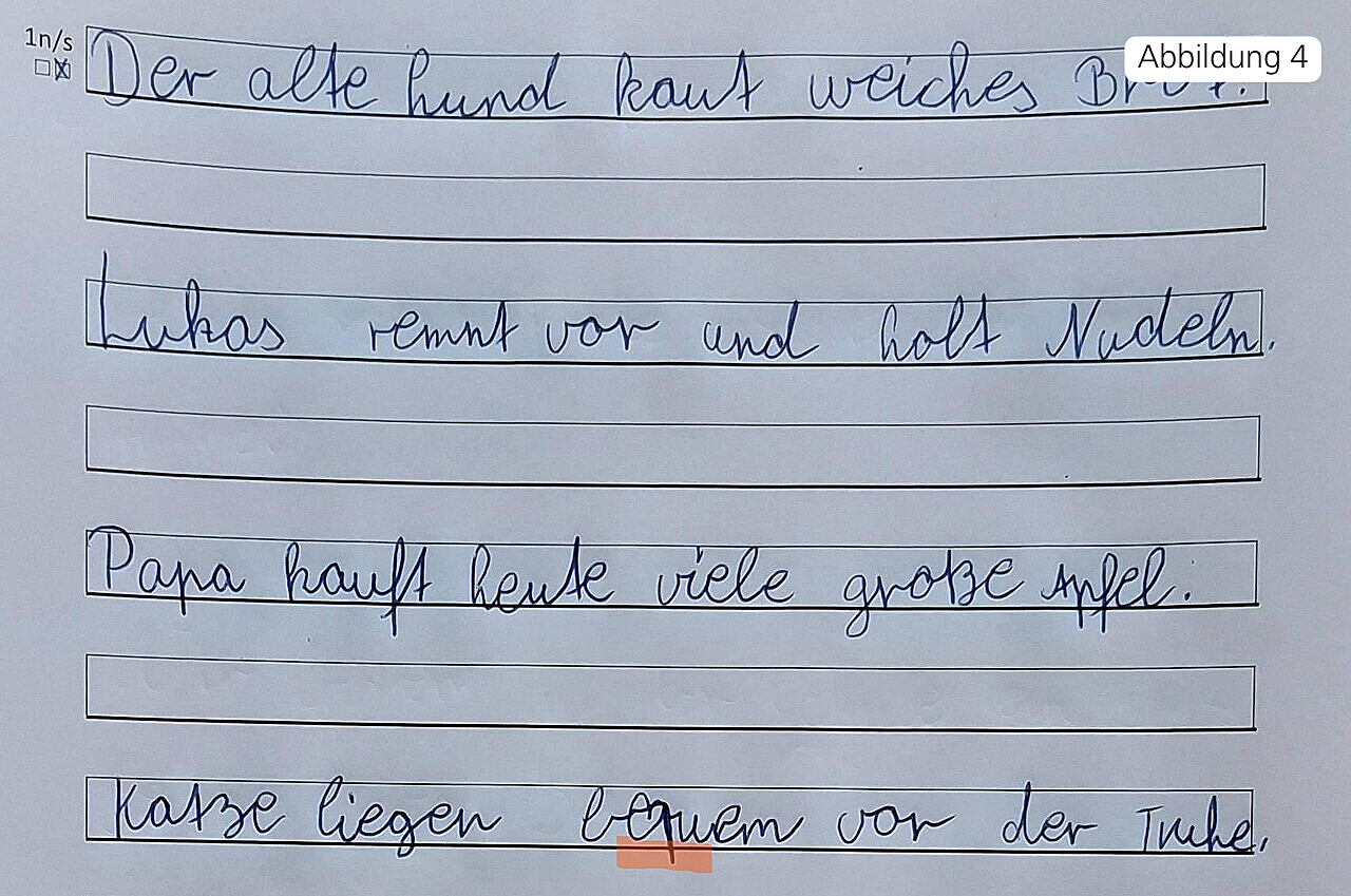 Schriftprobe, die Probleme mit dem Schreiben des Buchstabens "q" zeigt